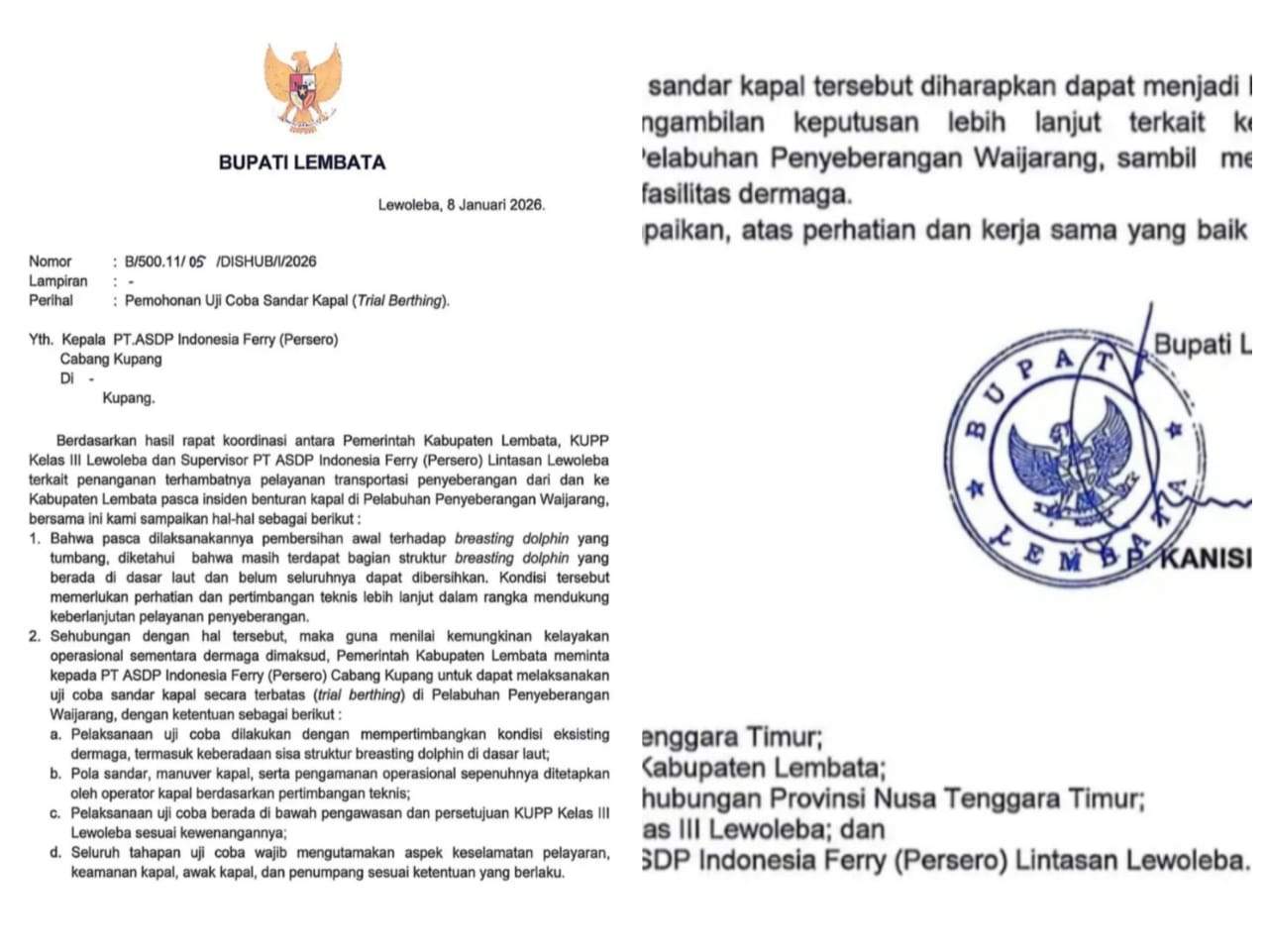 Pelabuhan Waijarang Siap Beroperasi, Bupati Lembata Minta ASDP Lakukan Uji Sandar